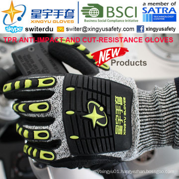 Cut-Resistance and Anti-Impact TPR Gloves, 13G Hppe Shell Cut-Level 3, Sandy Nitrile Palm Coated, Anti-Impact TPR on Back Mechanic Gloves